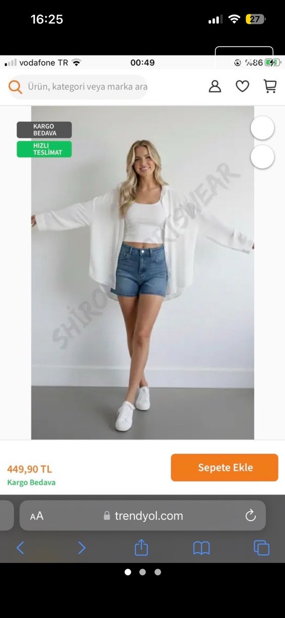 Beyaz Mini Rahat Kesim Kadın Kot Şort - Görsel 2