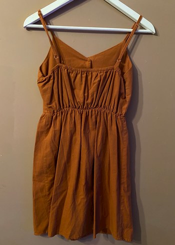 Düğmeli Kahverengi Mini - Midi Elbise - Görsel 2