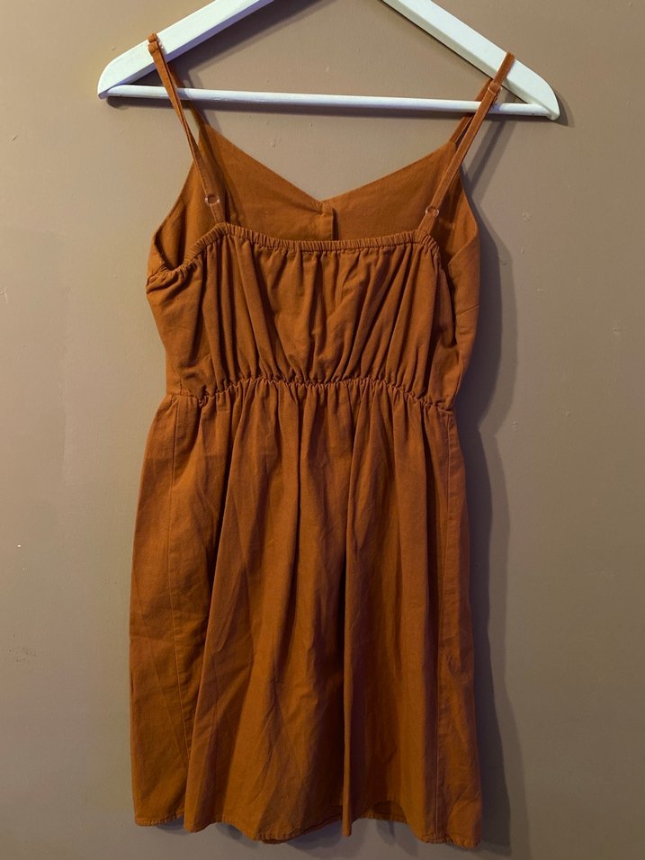 Düğmeli Kahverengi Mini - Midi Elbise - Görsel 2