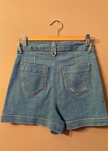 Fermuarlı Mavi Mini Denim Şort - Görsel 3