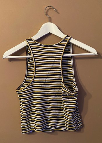 Sarı Çizgili Kadın Crop Top - Görsel 2