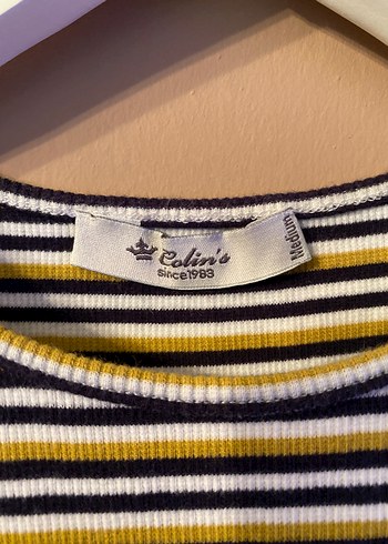 Sarı Çizgili Kadın Crop Top - Görsel 3