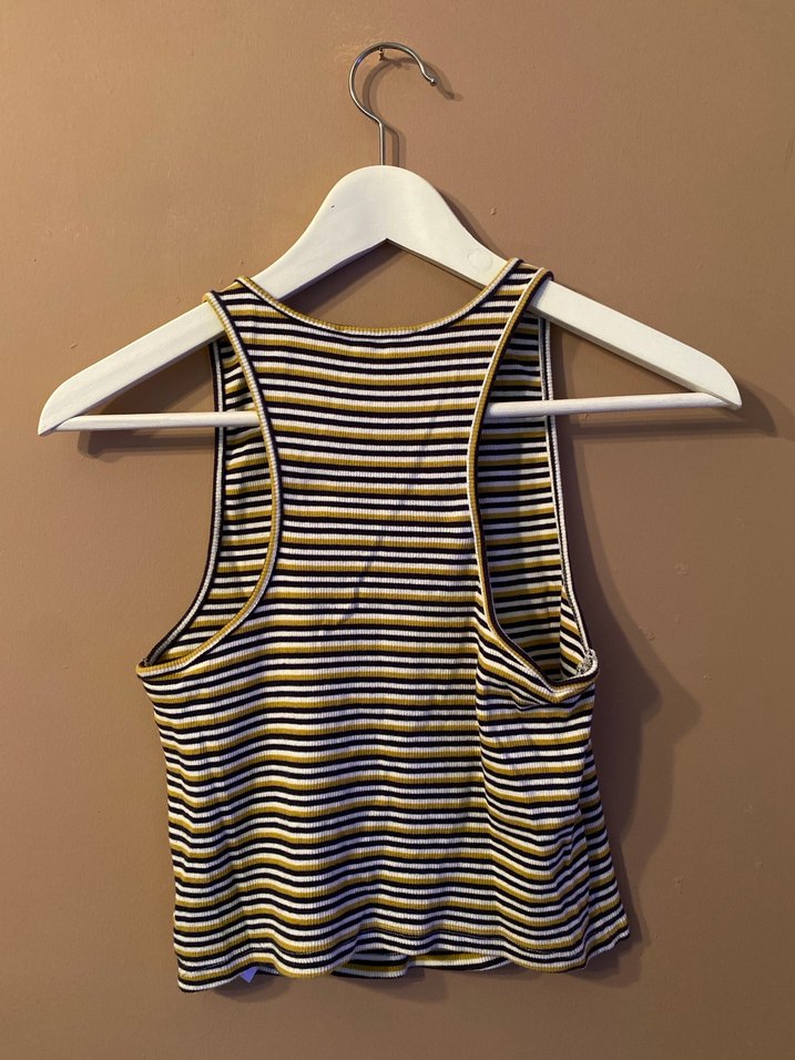 Sarı Çizgili Kadın Crop Top - Görsel 2