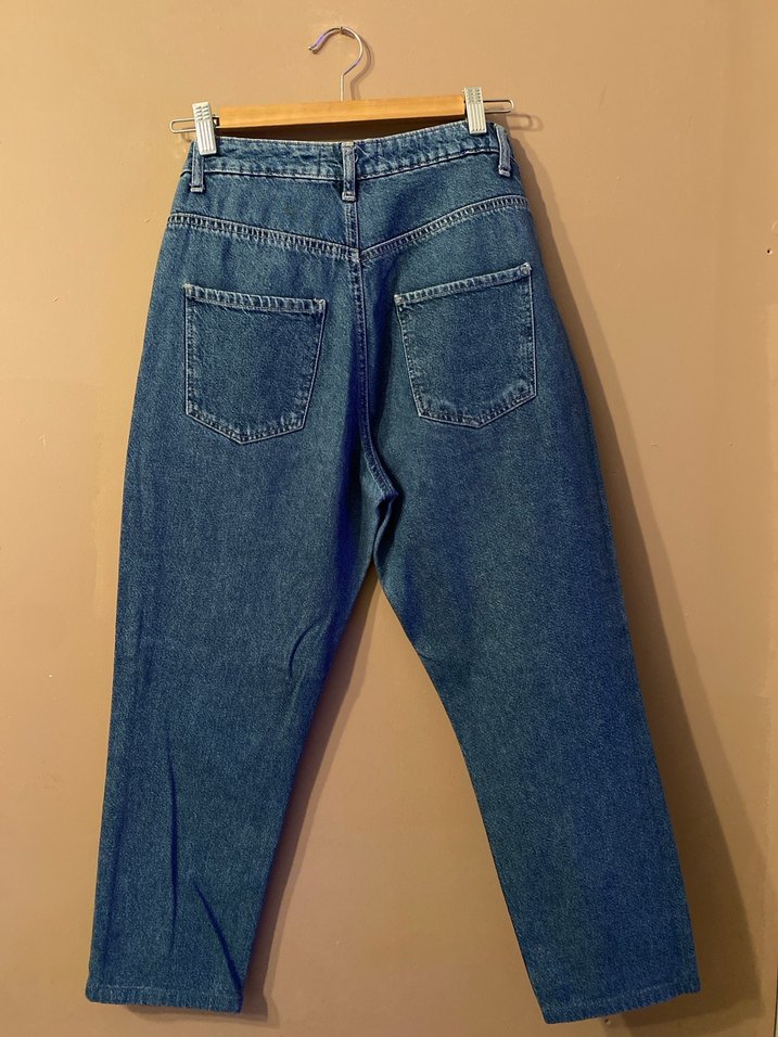 Kadın Mavi Denim Mom Fit Jean - Görsel 2