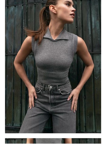 ZARA Gri Kadın Regular Fit Midi Denim Jean - Görsel 2