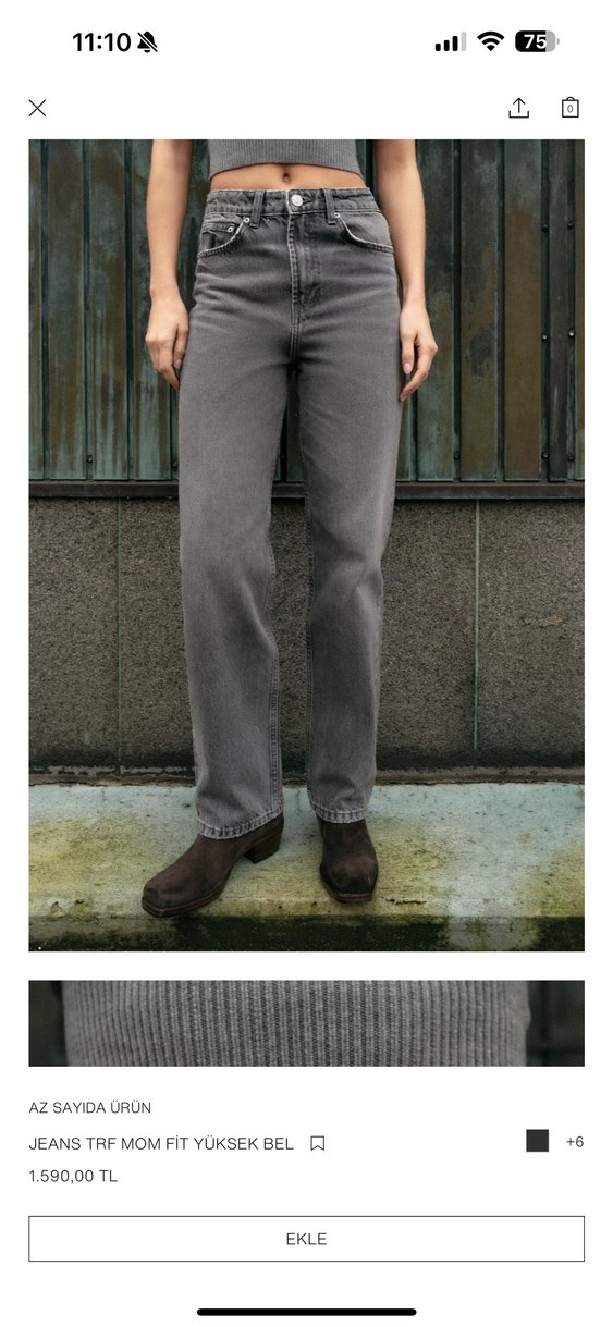 ZARA Gri Kadın Regular Fit Midi Denim Jean - Görsel 3