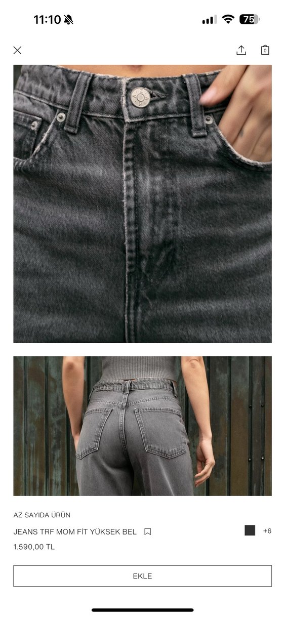 ZARA Gri Kadın Regular Fit Midi Denim Jean - Görsel 4