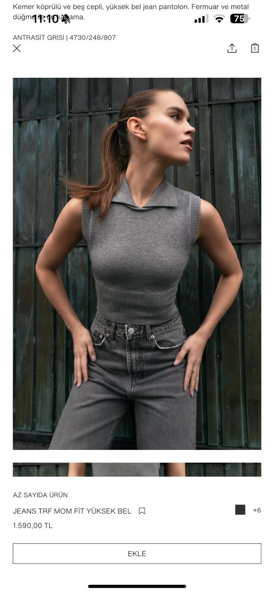 ZARA Gri Kadın Regular Fit Midi Denim Jean - Görsel 2