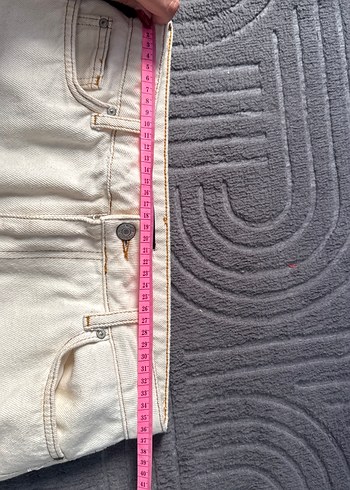 Mom kesim Bej Kadın Kot Pantolon - Görsel 3