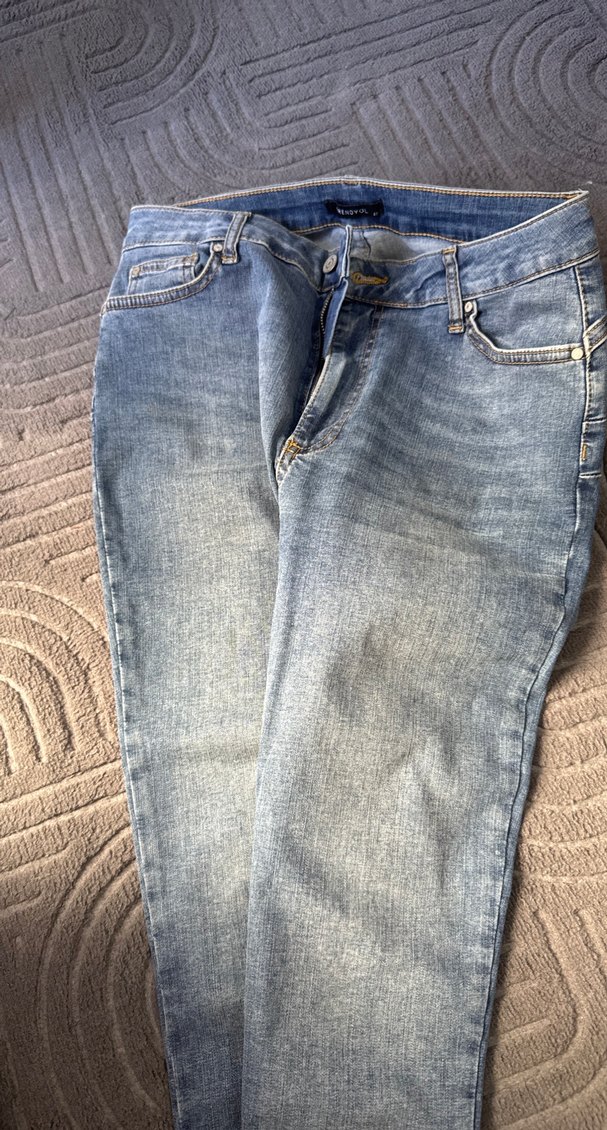 Kadın Mavi Normal Boy Dar Kesim Kot Pantolon - Görsel 3