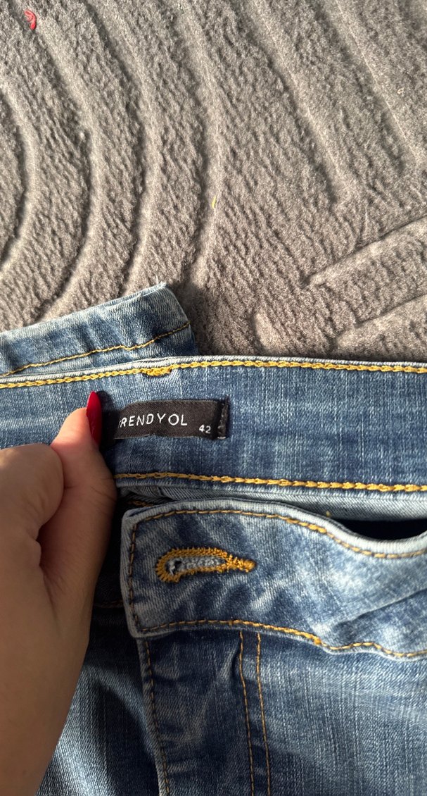 Kadın Mavi Normal Boy Dar Kesim Kot Pantolon - Görsel 4