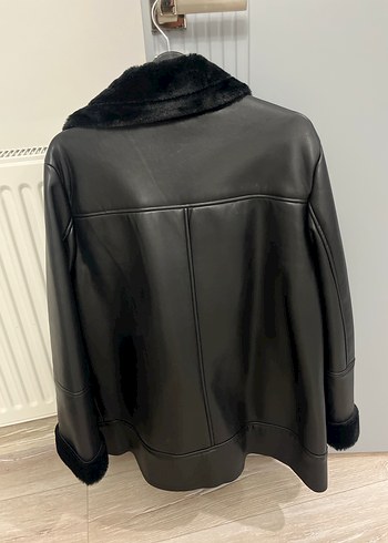 xl Beden siyah Renk Kürklü Siyah Deri Biker Ceket