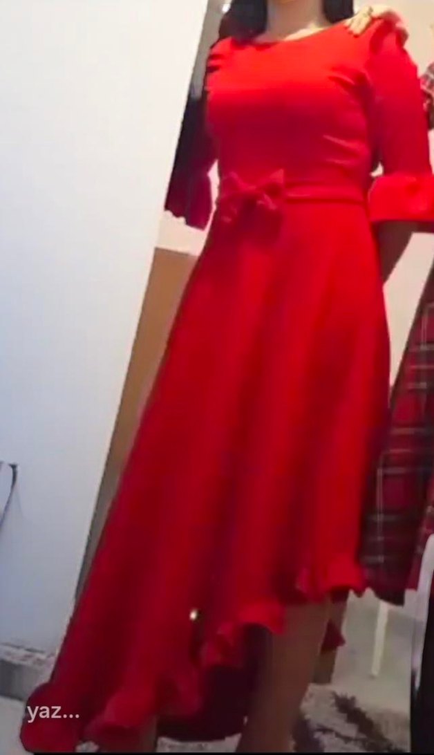 Kırmızı Volanlı Uzun Bohem Elbise - Görsel 2