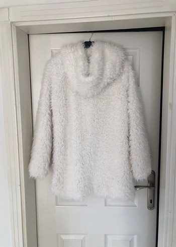 Kadın Beyaz Midi Boy Tüylü Mont - Görsel 7
