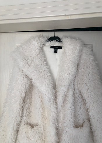 Kadın Beyaz Midi Boy Tüylü Mont - Görsel 3