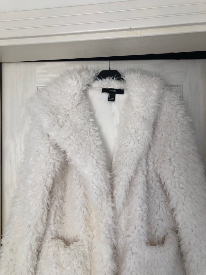 Kadın Beyaz Midi Boy Tüylü Mont - Görsel 3