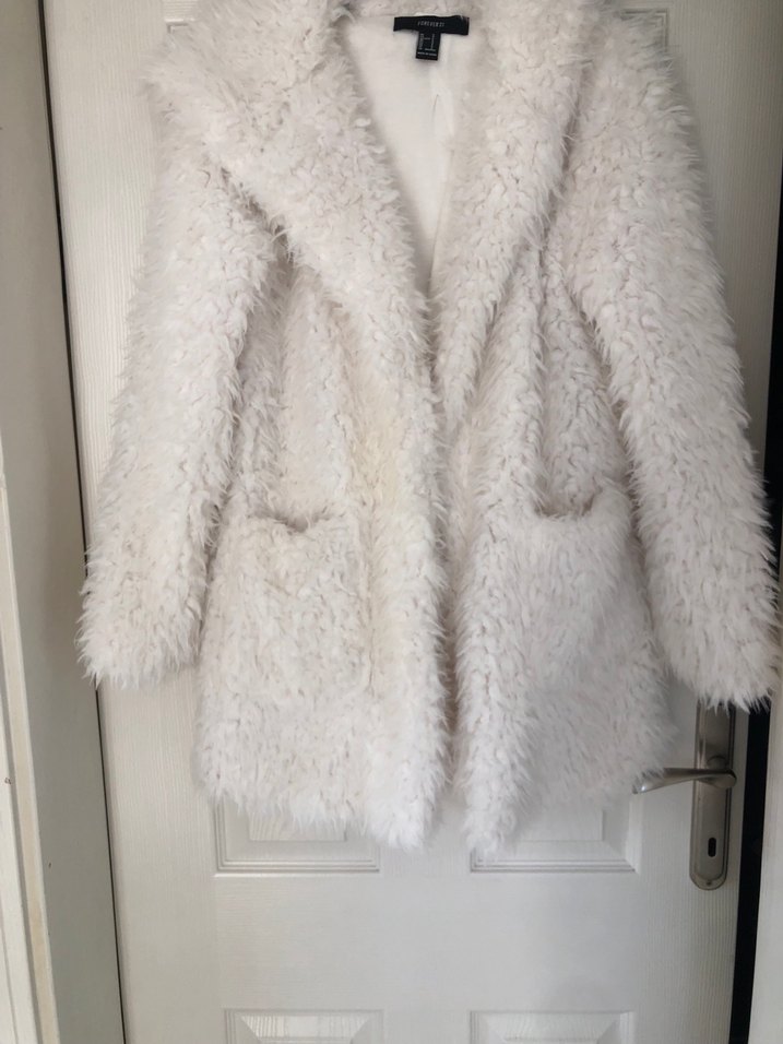 Kadın Beyaz Midi Boy Tüylü Mont - Görsel 4