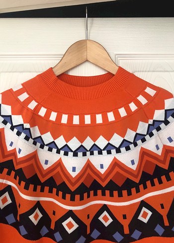 Renkli Desenli Triko Kadın Kazak - Görsel 3