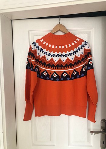 Renkli Desenli Triko Kadın Kazak - Görsel 4