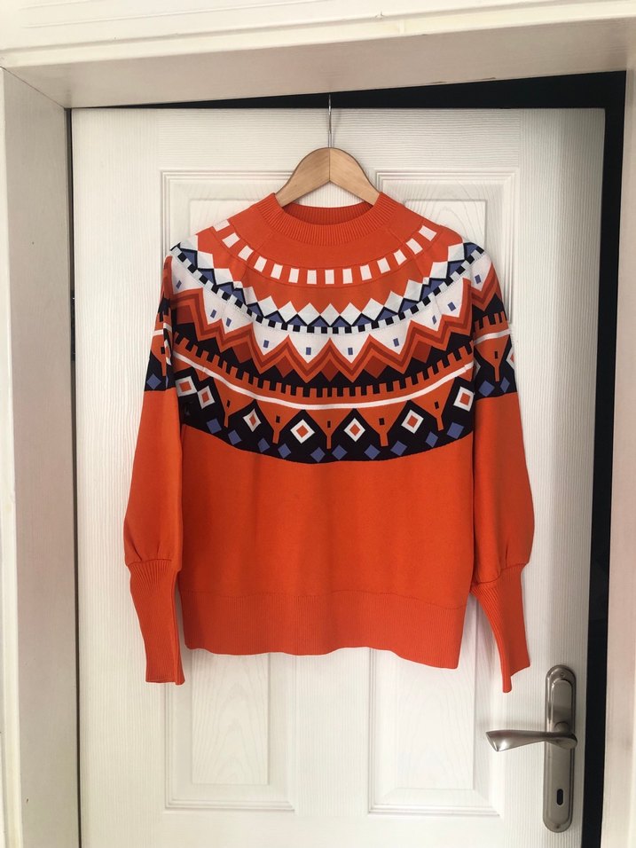 Renkli Desenli Triko Kadın Kazak - Görsel 2