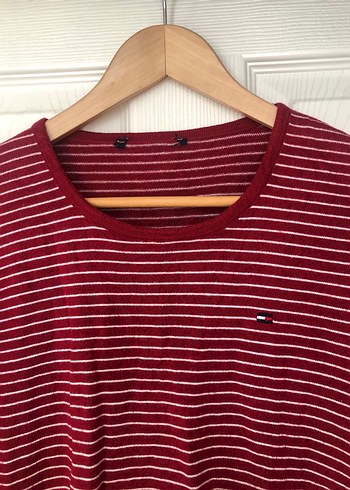 Pembe Çizgili Kadın Örgü Pamuk Kazak - Görsel 3