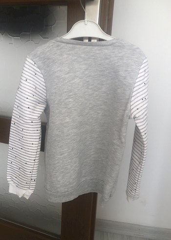 Kız Çocuk Gri Çizgili Kollu Sweatshirt - Görsel 2