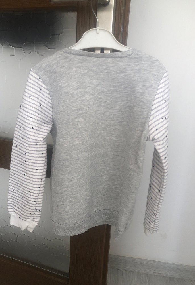 Kız Çocuk Gri Çizgili Kollu Sweatshirt - Görsel 2