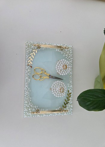 Gelinlik İnci İşlemeli Modern Klasik Nikah Tepsisi