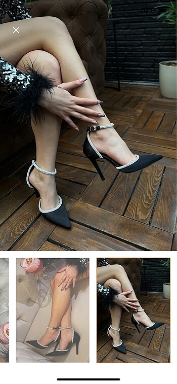 40 Beden siyah Renk Saten Taşlı Topuklu Stiletto Ayakkabı