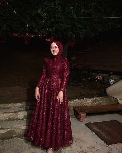 Bordo simli abiye