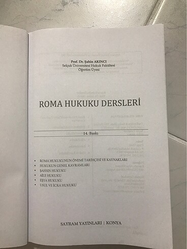  roma hukuku dersleri şahin akıncı