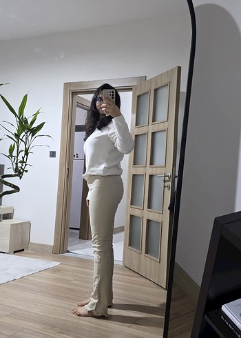 Bej Kadın Dar Kesim Midi Pantolon - Görsel 2