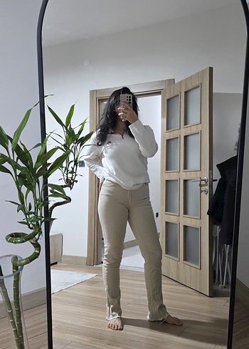 Bej Kadın Dar Kesim Midi Pantolon - Görsel 3