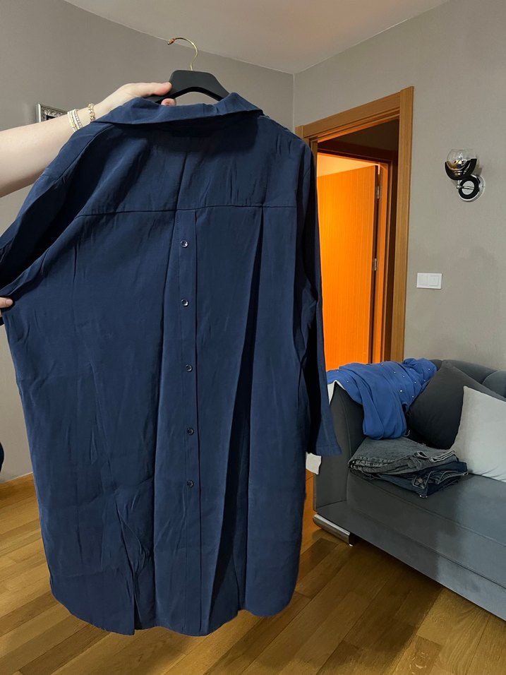 Lacivert Düğmeli Uzun Kollu Kadın Gömlek takim - Görsel 2