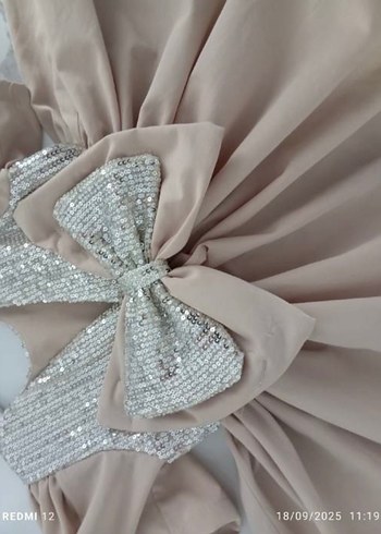 Parlak Payetli Bej Kız Çocuk Elbise abiye - Görsel 4