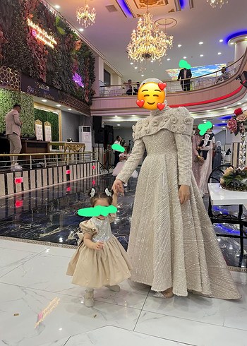 Parlak Payetli Bej Kız Çocuk Elbise abiye - Görsel 2