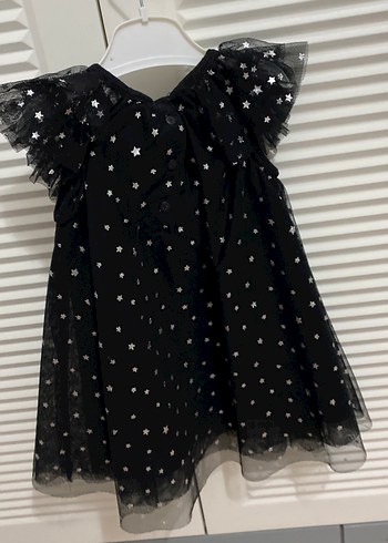 Kız Çocuk Siyah Yıldızlı Fırfırlı Elbise abiye - Görsel 3