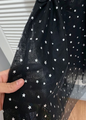 Kız Çocuk Siyah Yıldızlı Fırfırlı Elbise abiye - Görsel 4