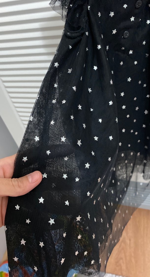 Kız Çocuk Siyah Yıldızlı Fırfırlı Elbise abiye - Görsel 4