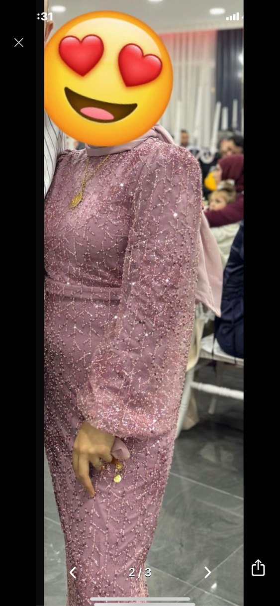 Pembe Parlak Uzun Abiye Elbise - Görsel 2