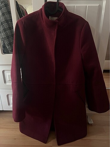 xs Beden bordo Renk Koton dik yaka bordo kaban