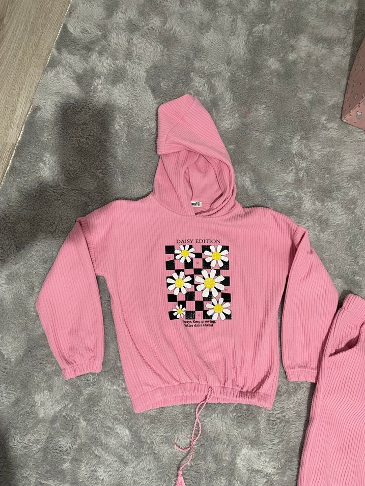 Pembe Örgü Uzun Kollu Bebek Kız Takımı - Görsel 2