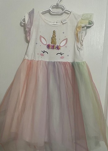Kız Çocuk Unicorn Desenli Pastel Elbise - Görsel 2