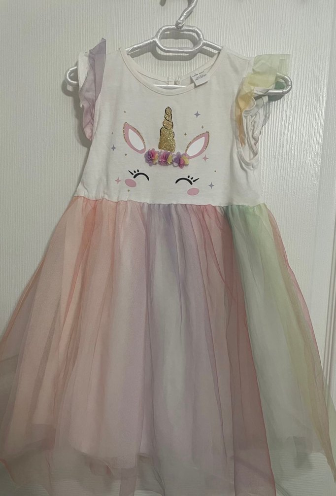 Kız Çocuk Unicorn Desenli Pastel Elbise - Görsel 2