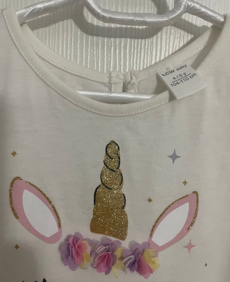 Kız Çocuk Unicorn Desenli Pastel Elbise - Görsel 4