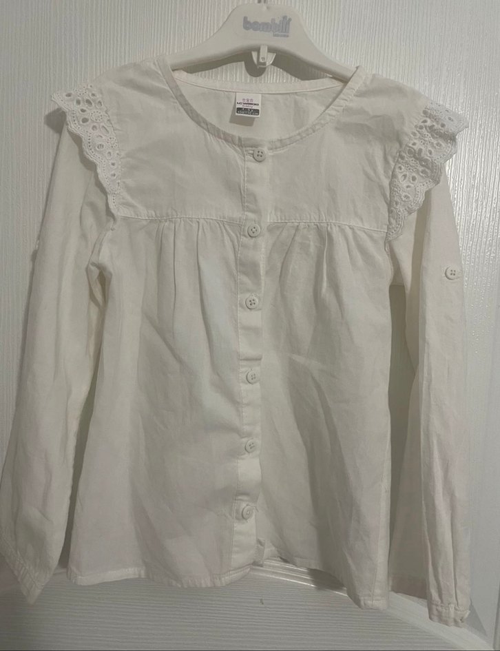 Kız Çocuk Beyaz Pamuklu Fırfırlı Gömlek - Görsel 3