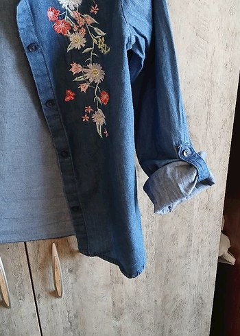 Nakışlı Düğmeli Mavi çocuk Gömlek - Görsel 2