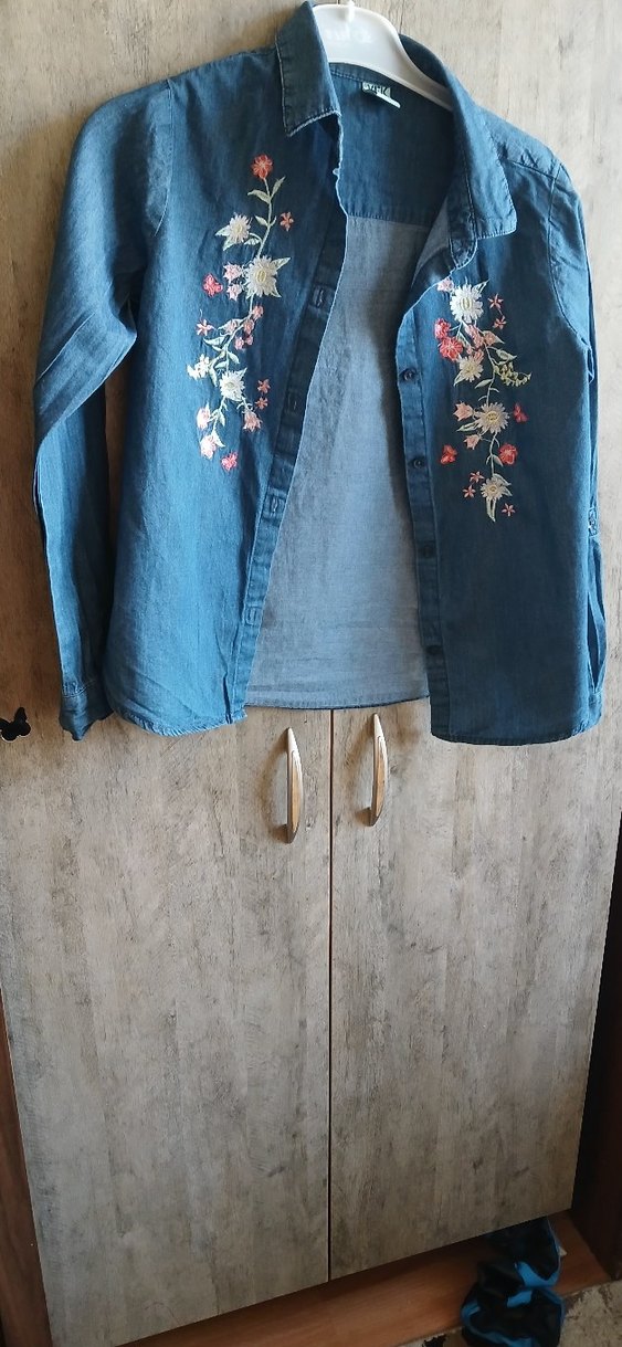 Nakışlı Düğmeli Mavi çocuk Gömlek - Görsel 5