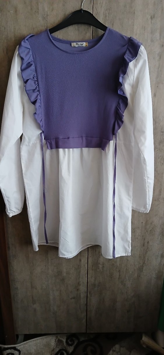 Pamuklu Mor Fırfırlı Hamile Tunik - Görsel 2