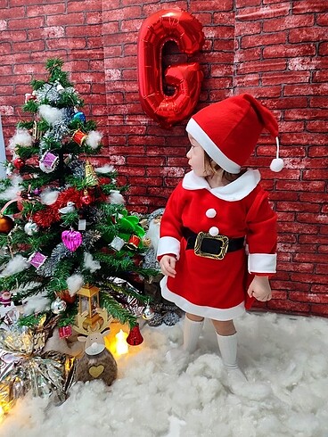 9-12 Ay Beden kırmızı Renk Noel Elbisesi